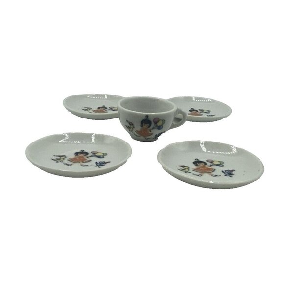 MCM Mini Cup Saucers Little Girl Balloons Birds Mid Century Modern Japan Kuwaii - Picture 3 of 13